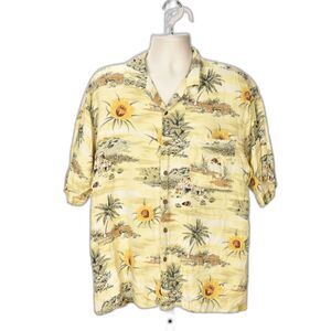 Tommy Bahama 100% Silk Beach Palm Tree Camp / Hawaiian Shirt Size L